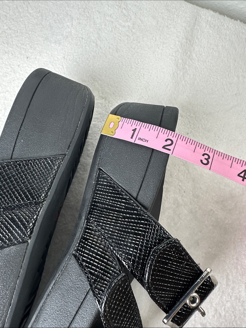 Vionic Black Pacific Rio Lizard Sandals Textured Platform Slide with Buckle - Picture 10 of 16